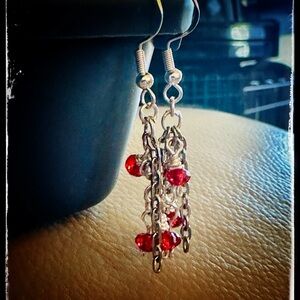 Elegant Silver and Red Dangle Earrings